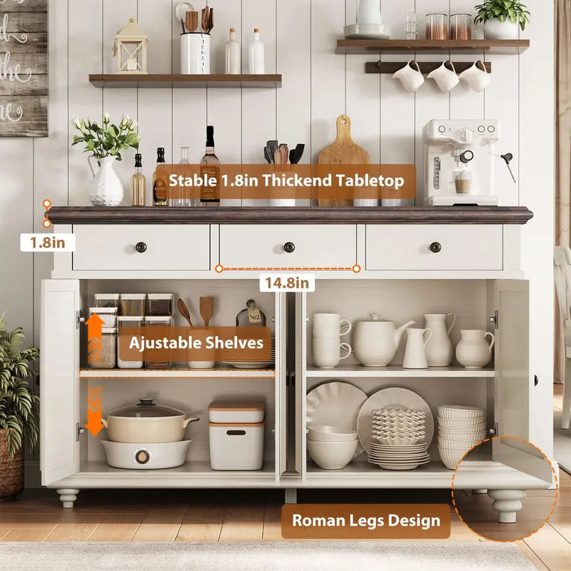 4-Door 3-Drawer Sideboard With Farmhouse Design