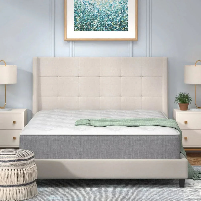 Tuwaan Modern Wingback Platform Bed with Tufted Headboard