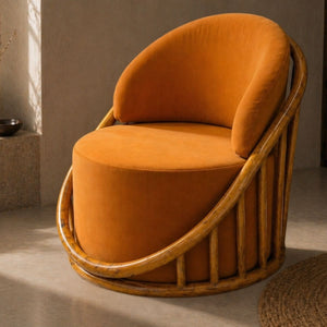 Sloan Plush Wooden Armchair - Armchairs - Gharaana