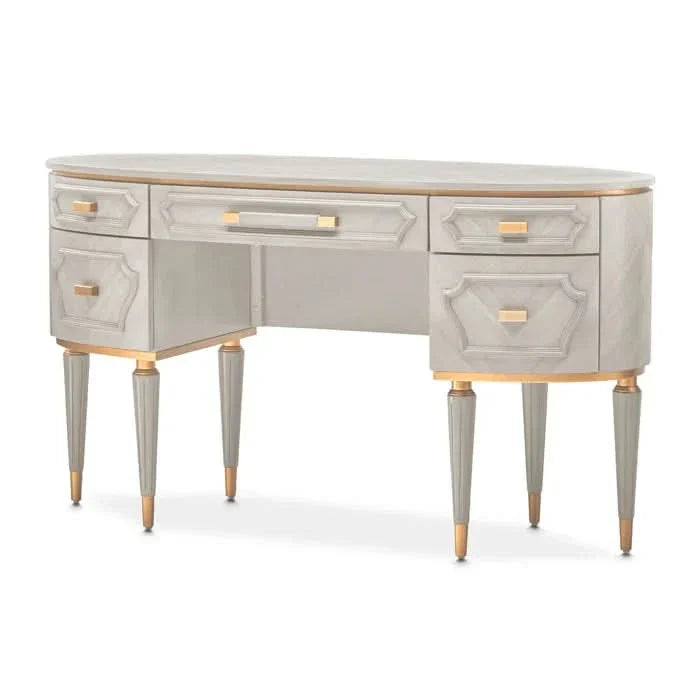 Vanity Desk with Gold Accents and Storage Drawers