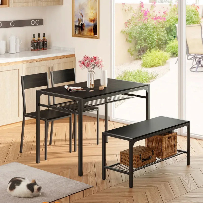 4-Piece Dining Set with Table, 2 Chairs & Bench