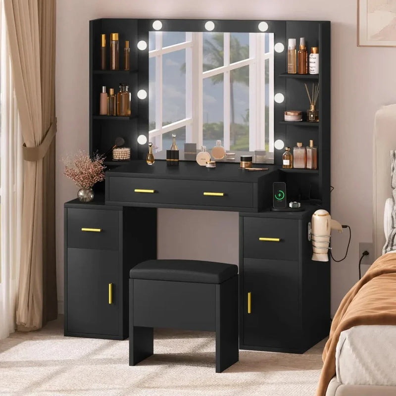 Venette Vanity with Built-In Outlets and Lighted Mirror