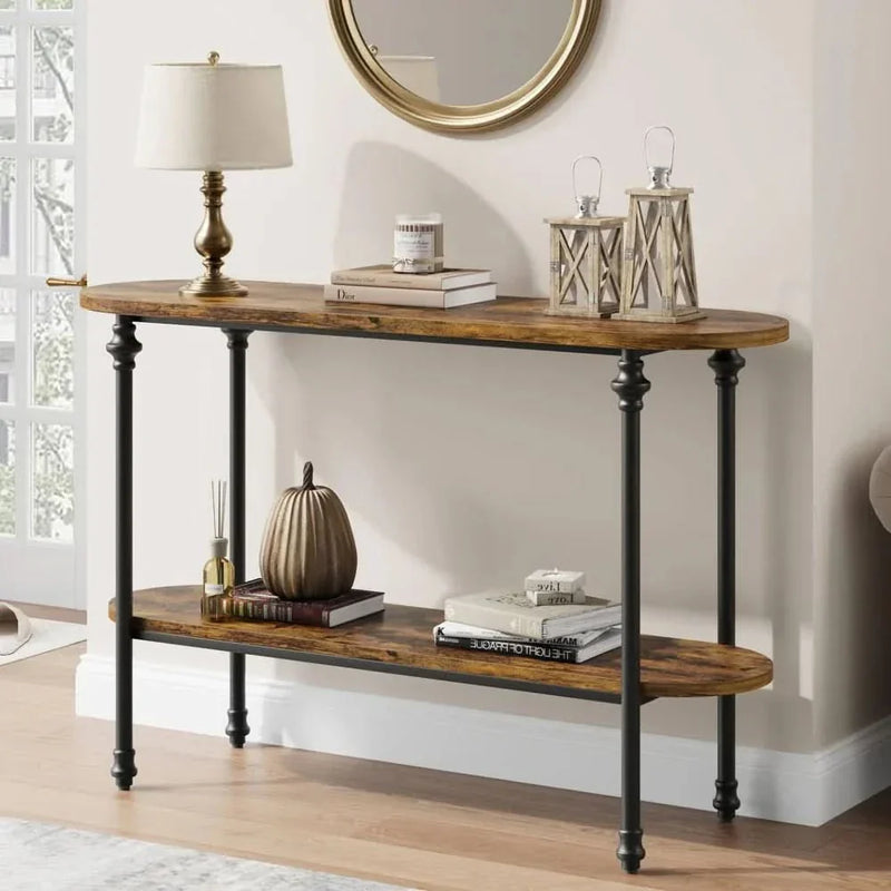 Vintage 2 Tier Console Table with Storage - Wooden Empiro