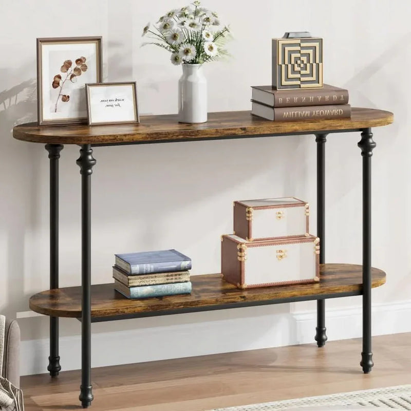 Vintage 2 Tier Console Table with Storage - Wooden Empiro