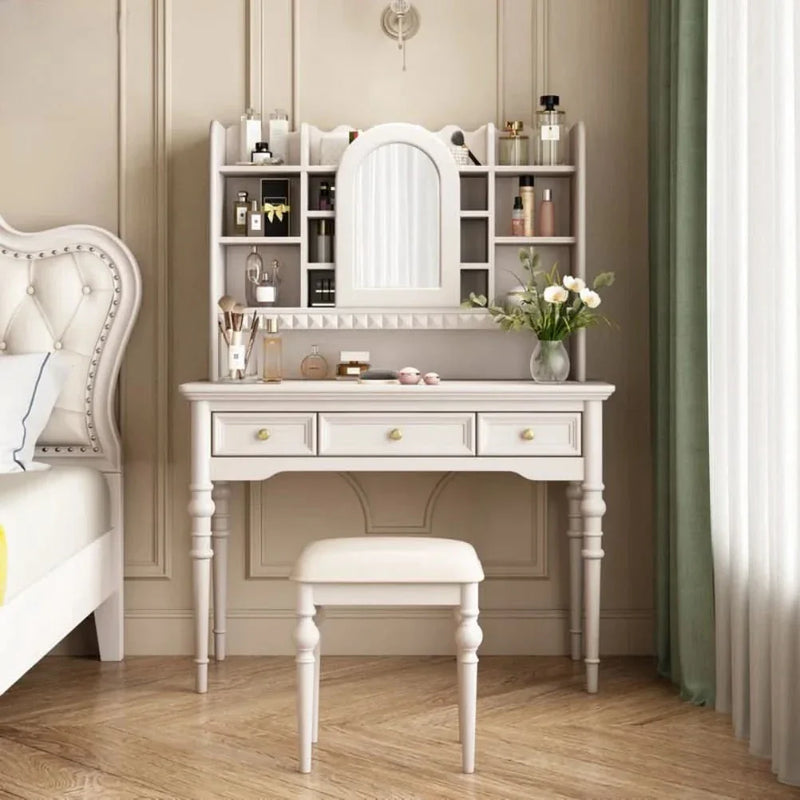 Elegant Vintage Vanity Table with Mirror and Hutch Storage