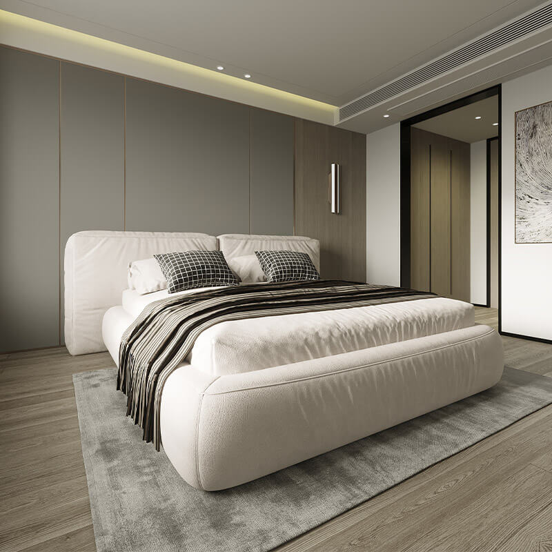 Fully Upholstered Modern Snow Grey King-Size Bed With Hydraulic Storage