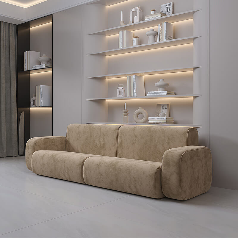 4 Seater Light Tan Sofa With Cushion Upholstery