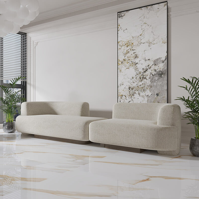 5 Seater Modern White Sofa With Curvy Backrest
