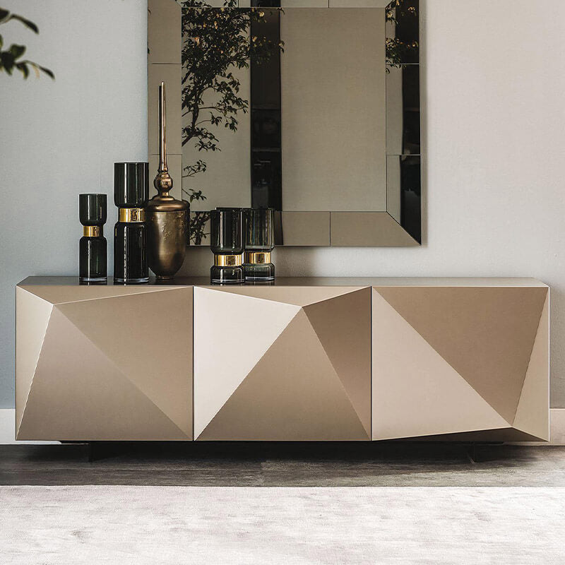 Modern Rose Gold Wooden TV Unit With Cabinets