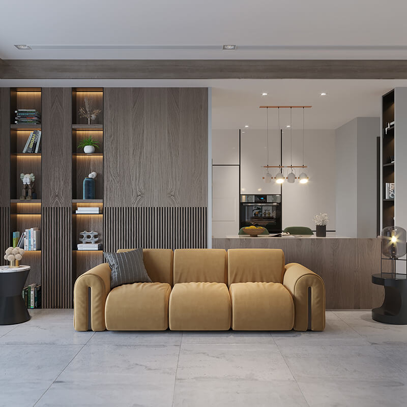3 Seater Italian Inspired Mustard Yellow Sofa