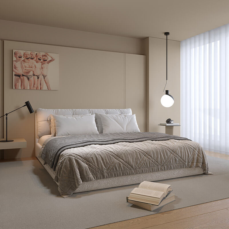 Modern Upholstered King-Size Beige Bed With Hydraulic Storage