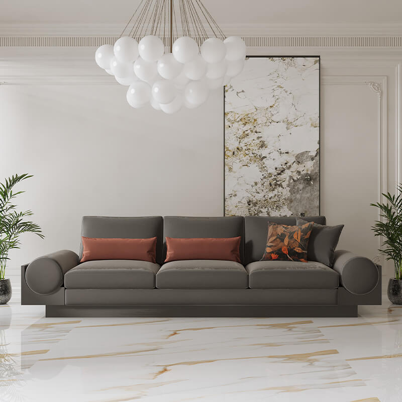 3 Seater Space Grey Sofa With Round Armrests