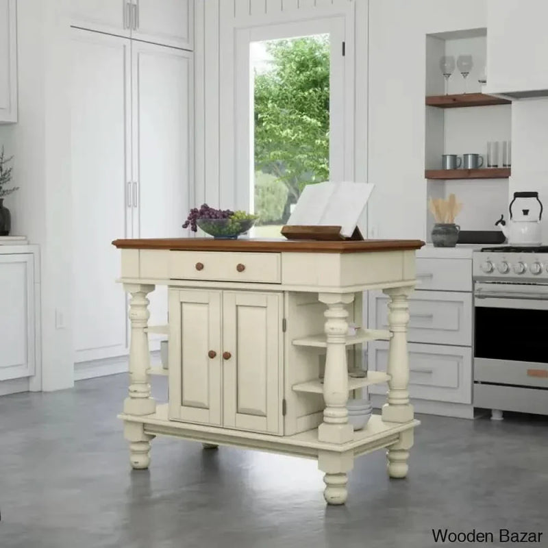 Aamyah Solid Wood Top Kitchen Island Kitchen trolley cart cabinet kitchen island with storage
