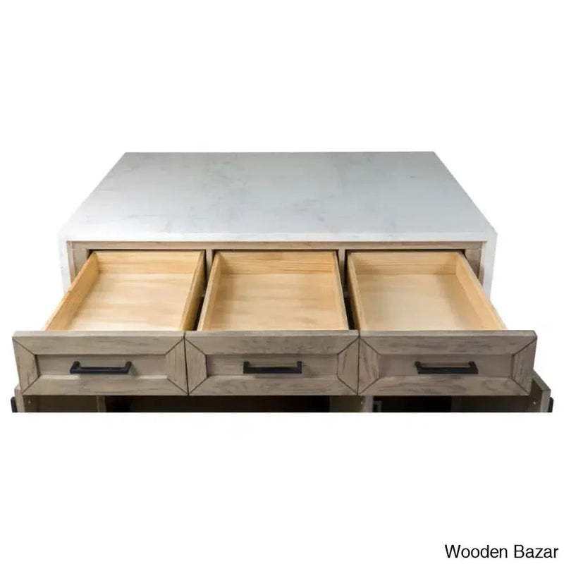 Aleata Marble Top Kitchen Island Kitchen trolley cart cabinet kitchen island with storage