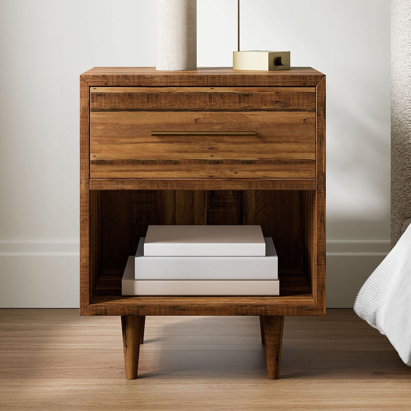 Yukared Curved Oak Pedestal Bedside Table - Wooden Empiro