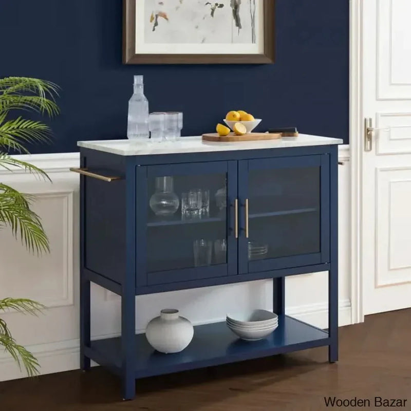 Alexander-jay Marble Top Kitchen trolley cart cabinet kitchen island with storage