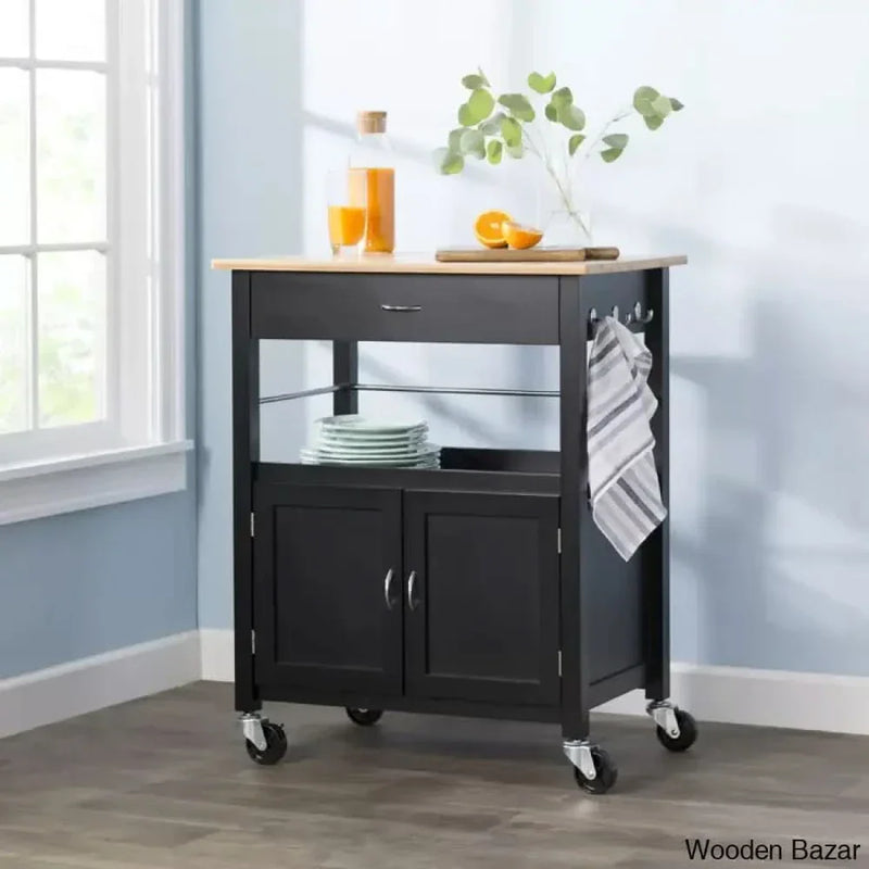 Alezandro Solid Wood Top Kitchen Island Kitchen trolley cart cabinet kitchen island with storage