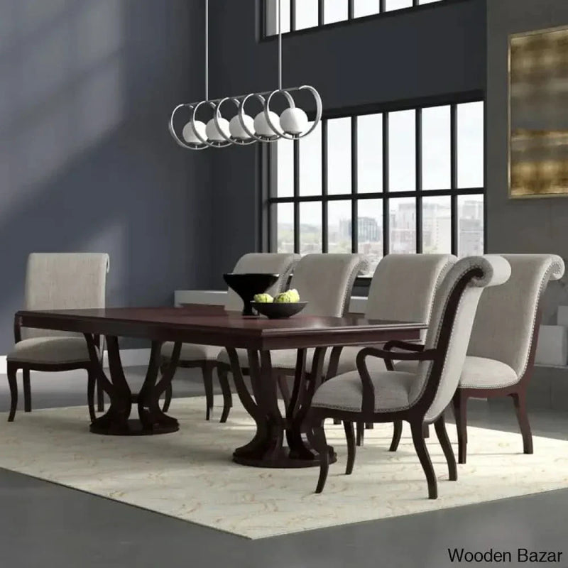 Amherst 6 Seater Luxury Dining Table Set - Wooden Empiro