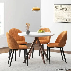 Amherst Stylish 4 Seater Pedestal Dining Set- Wooden Empiro Orange