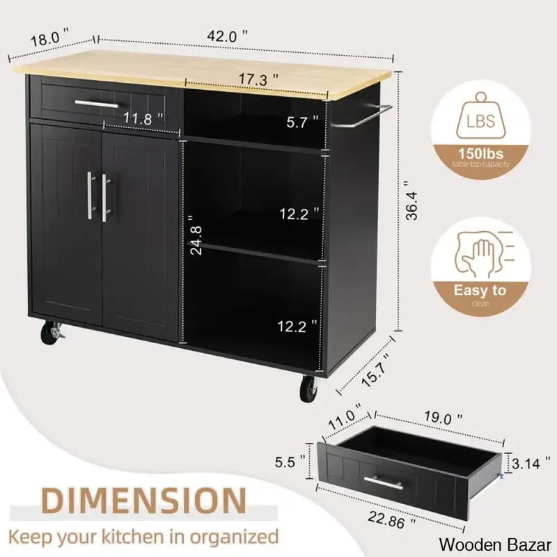 Anjuta Wood Kitchen Island Kitchen trolley cart cabinet kitchen island with storage