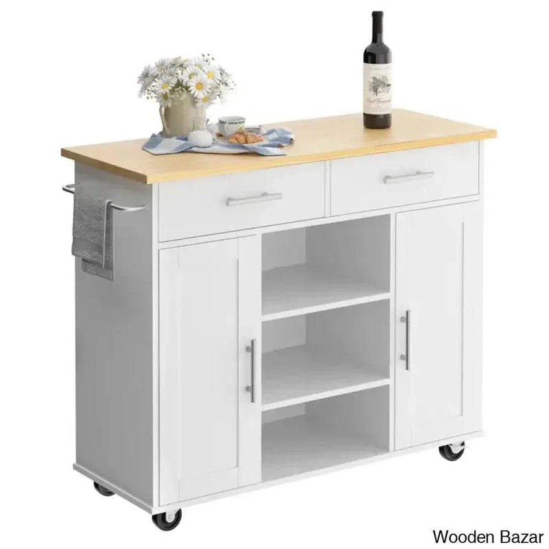 Aralynne Wood Kitchen Island Kitchen trolley cart cabinet kitchen island with storage