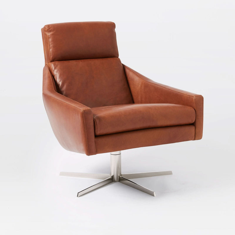 Azex Leather Swivel Armchair - Wooden Empiro