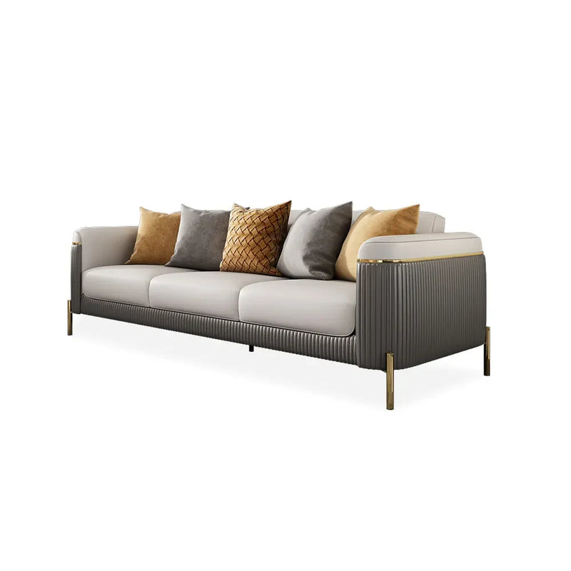 Jumbo Luxury Faux Leather Sofa with 4 Legs Stainless Steel Frame in Gold Finish