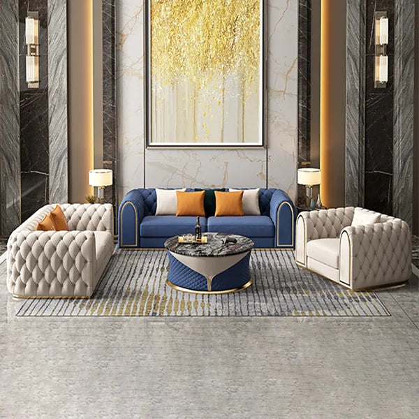 Arzo Modern Luxury Velvet Upholstered Chesterfield Sofa Set