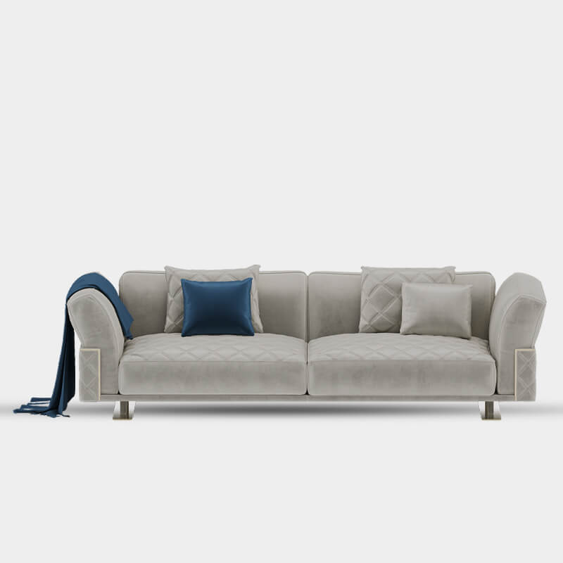 3 Seater Grey Sofa With Premium Leather Touch