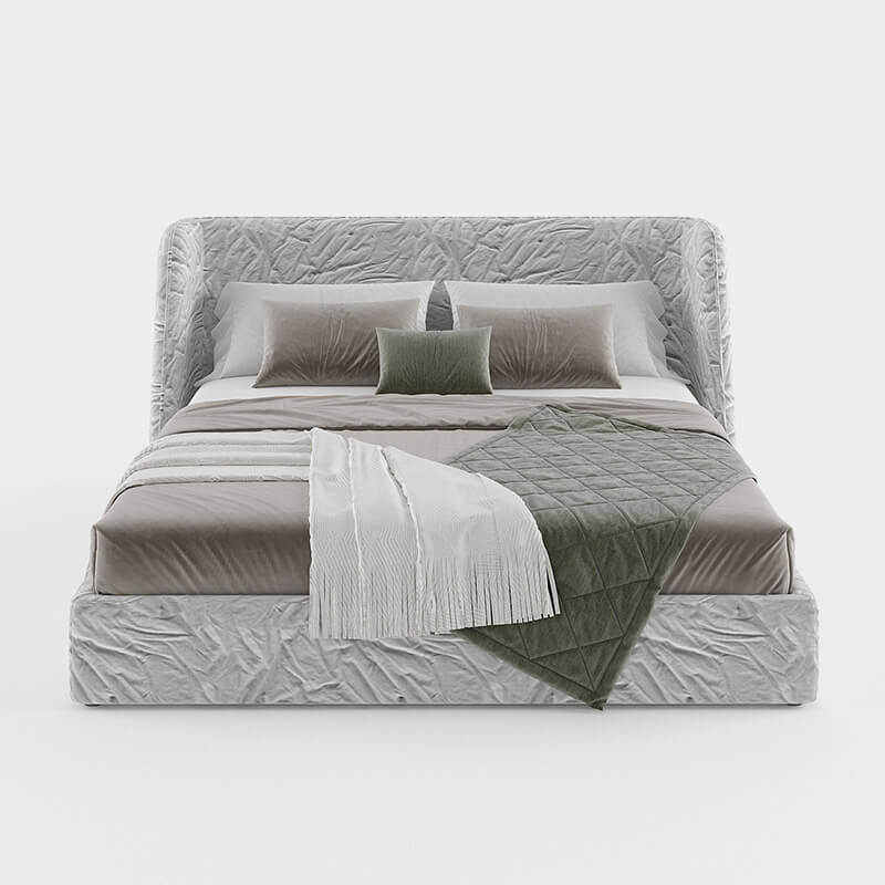 Modern Upholstered King-Size Grey Bed With Hydraulic Storage