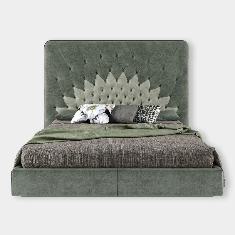 Velvet Upholstered King-Size Green Bed With Hydraulic Storage