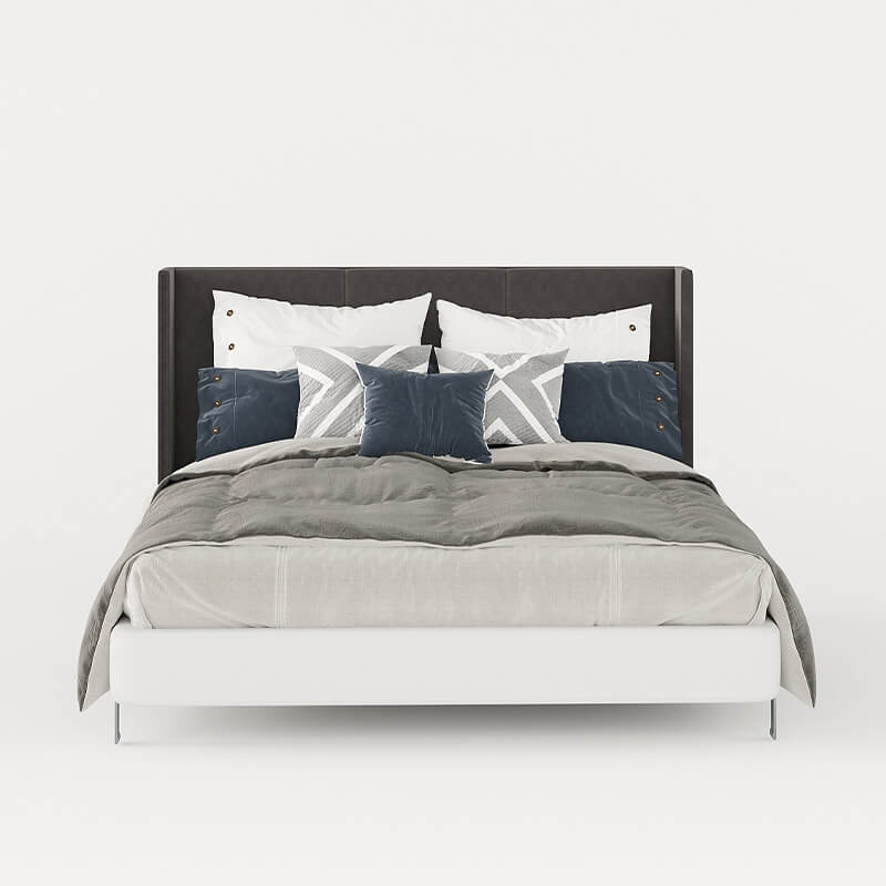 Grey Upholstered King-Size Bed With Solid Black Headboard