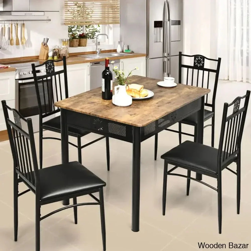 Barker 4 Seater Dining Table Set - Wooden Empiro Light Brown