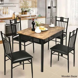 Barker 4 Seater Dining Table Set - Wooden Empiro Light Brown