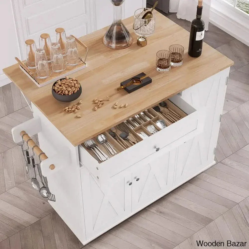 Barr Movable Kitchen Island with Towel Rack, Rubber Drop Leaf (15.75"/27.56" D), and Storage Pantry Door Kitchen trolley cart cabinet kitchen island with storage
