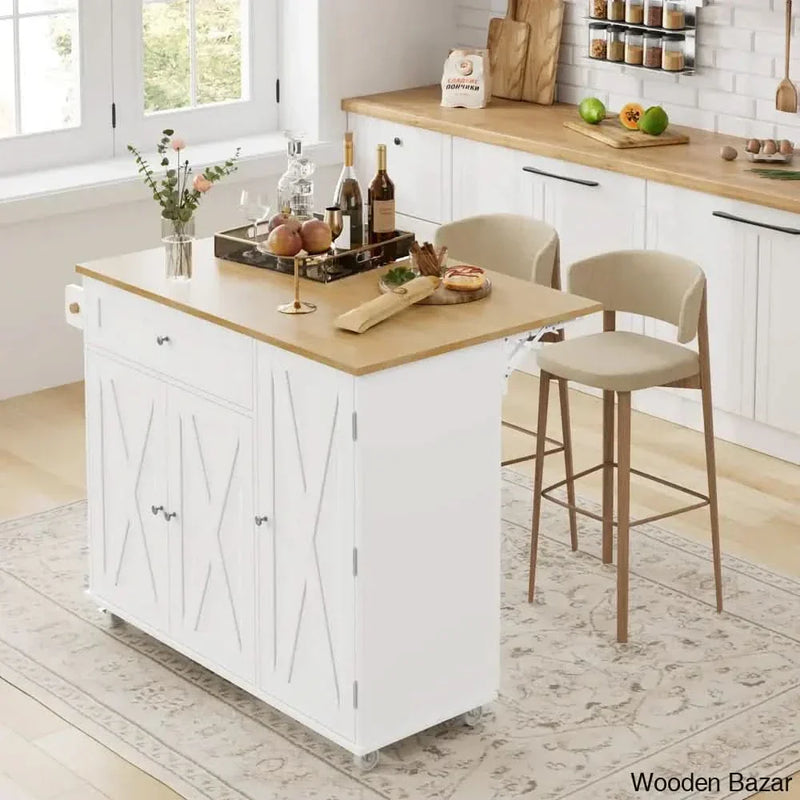 Barr Movable Kitchen Island with Towel Rack, Rubber Drop Leaf (15.75"/27.56" D), and Storage Pantry Door Kitchen trolley cart cabinet kitchen island with storage