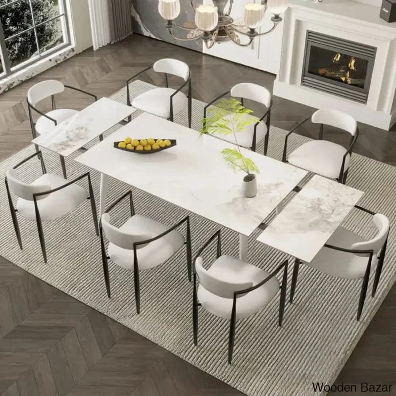 Barric Sintered Stone Table with 8 Luxurious Fabric Chairs - Wooden Empiro
