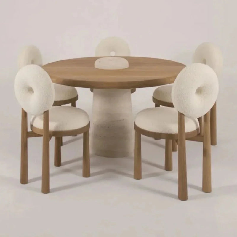 Sevik 4 Seater Oak Wood Dining Table Natural Stone & Chair - Wooden Empiro
