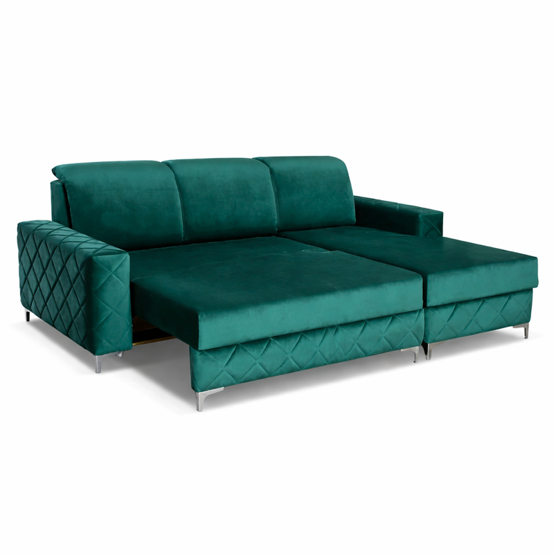 Madame Modern Right Hand Velvet Fabric Corner Sofa Cum Bed