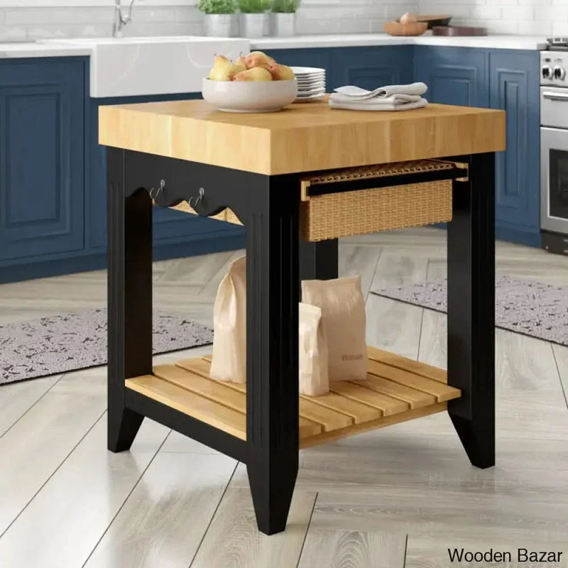 Behling Solid Butcher Block Kitchen Island with Baskets and Storage Shelf Kitchen trolley cart cabinet kitchen island with storage