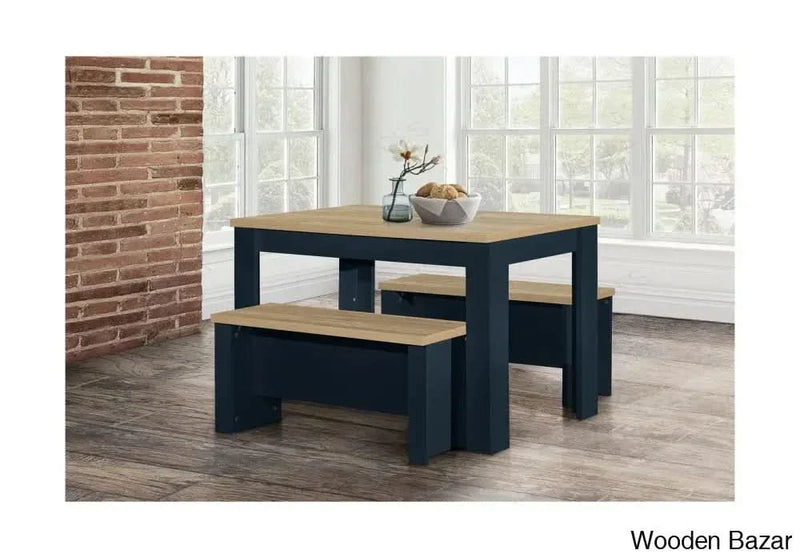 Birlea Furniture Highgate Navy Blue and Oak Dining Table with Bench Set