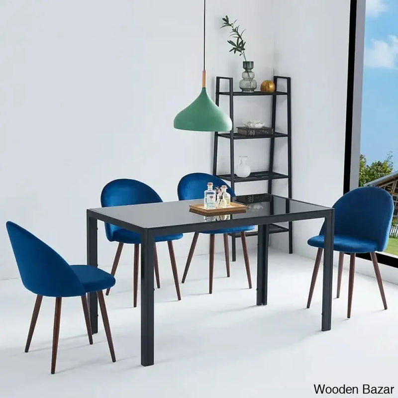 Blaan 4 Seater Glass Top Dining Set - Wooden Empiro