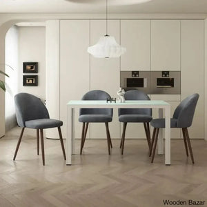 Blaan 4 Seater Glass Top Dining Set - Wooden Empiro Gray/White