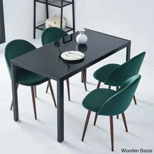 Blaan 4 Seater Glass Top Dining Set - Wooden Empiro Green/Black