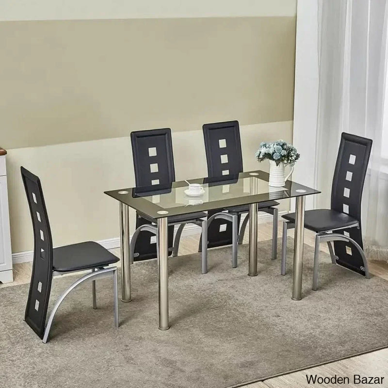 Blade 4 seater Glass Top Dining Set - Wooden Empiro