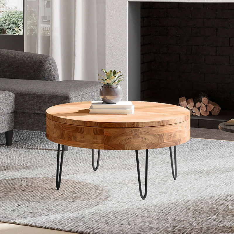 Kaichin Bowed Legs Round Storage Coffee Table - Wooden Empiro