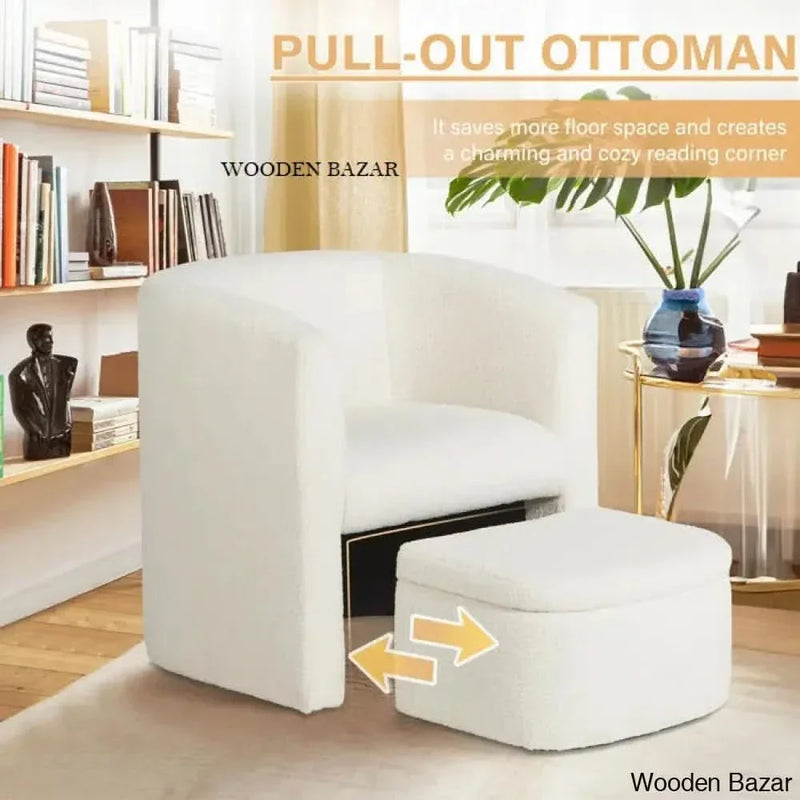 Braedin Upholstered Barrel Accent Chair With Storable Ottoman - Wooden Empiro