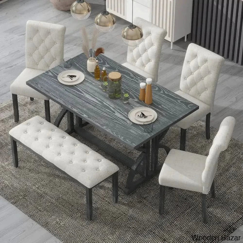 Burdette New 6 Seater Trestle Dining Set - Wooden Empiro