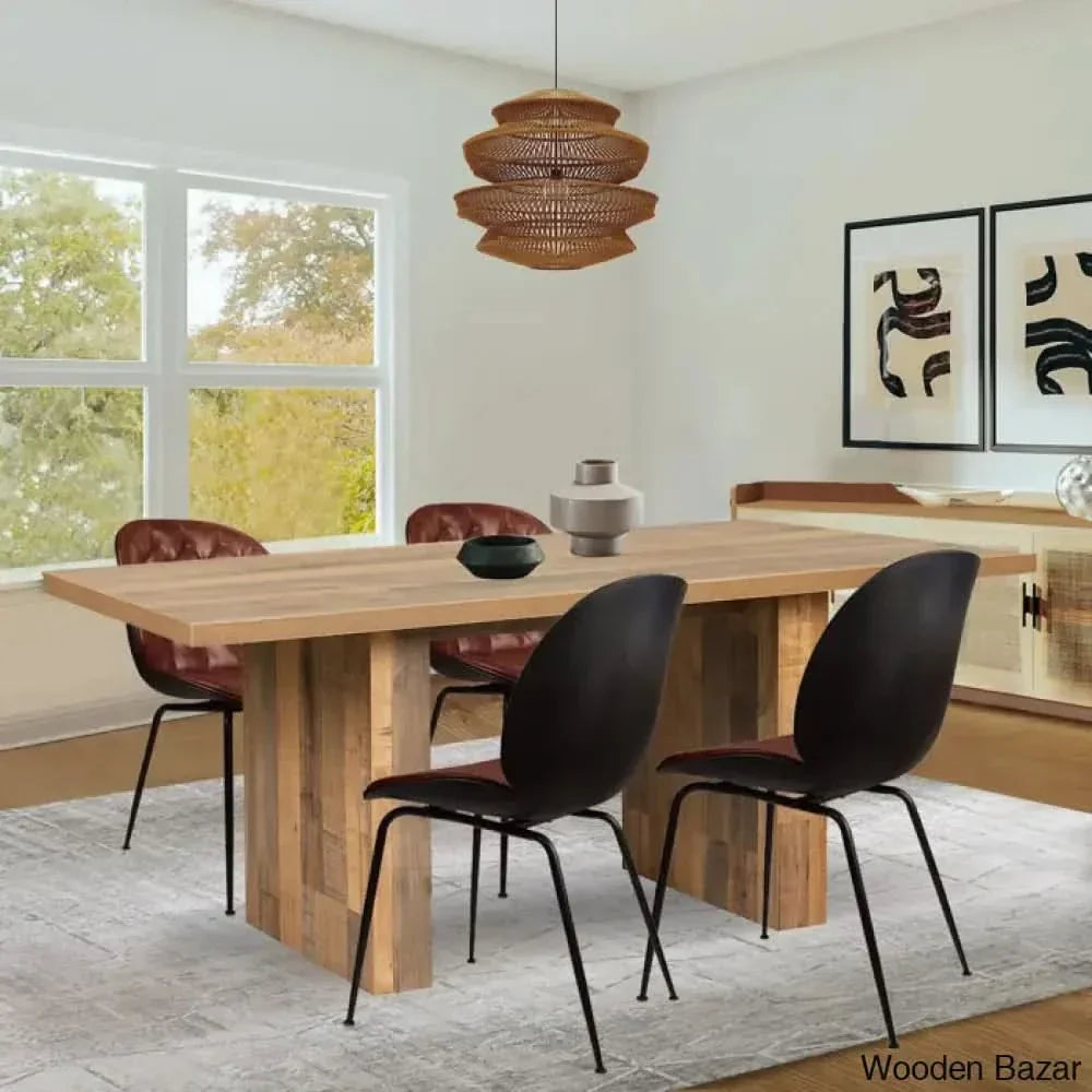 Cady 4 Seater Double Pedestal Dining Table Set - Wooden Empiro Oak
