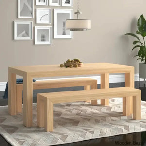 Cady 6 Seater Teak Wood Solid Dining Set - Wooden Empiro Blonde Wirebrush